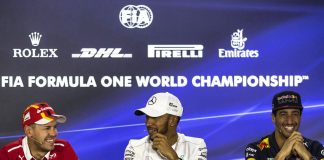 Australijos GP: pilotų spaudos konferencija daniel ricciardo lewis hamilton sebastian vettel press